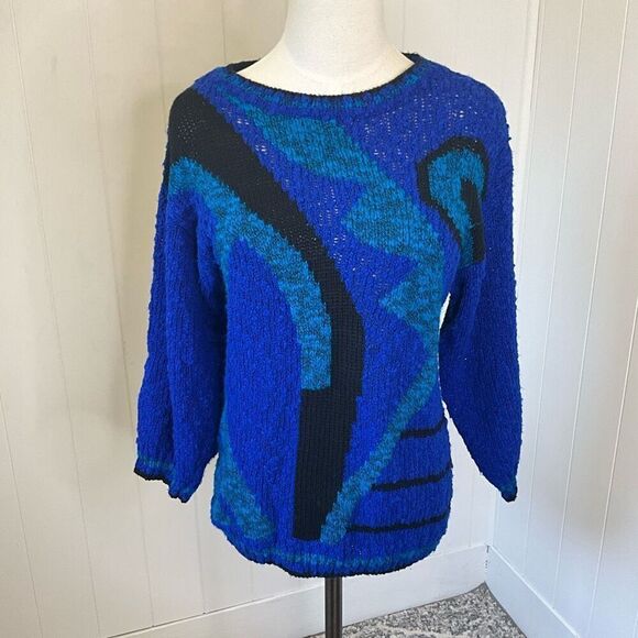 Vintage 80s Carriage Court Women’s Small Acrylic Blue Pullover Sweater - Picture 1 of 12